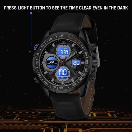 V2A Luxury Fashion Casual Business Sport Design Analog -Digital Chronograph Watch for Men| 45mm Big Dial | Multifunctional | 30M Waterproof |Best Gift for Men, Him (Black) - Image 5