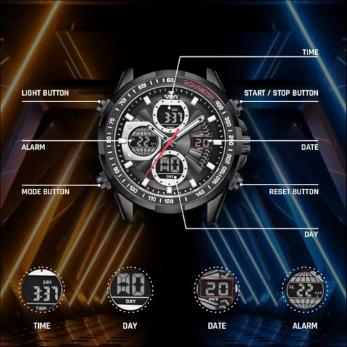 V2A Luxury Fashion Casual Business Sport Design Analog -Digital Chronograph Watch for Men| 45mm Big Dial | Multifunctional | 30M Waterproof |Best Gift for Men, Him (Black) - Image 3