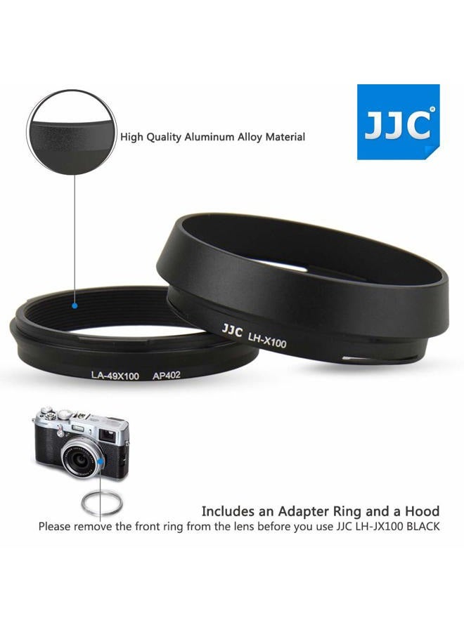 JJC غطاء عدسة من الألمنيوم مع حلقة محول فلتر 49 مم لكاميرات فوجي فيلم X100F X100T X100S X100 X70 بديل لفوجي فيلم LH-X100 AR-X100 / أسود - Image 3
