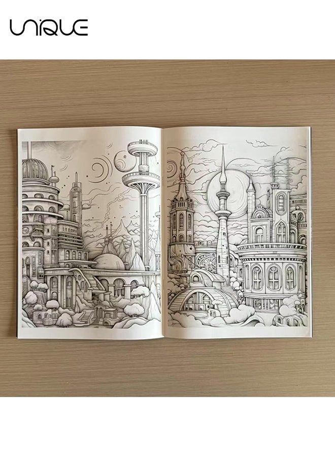 يونيك عالم العجائب للتلوين: كتاب تلوين عجائب العالم المعمارية، قلعة رجعية رائعة، كتاب صور رومانسي، مناسب للبالغين والنساء للتخلص من التوتر - Image 4