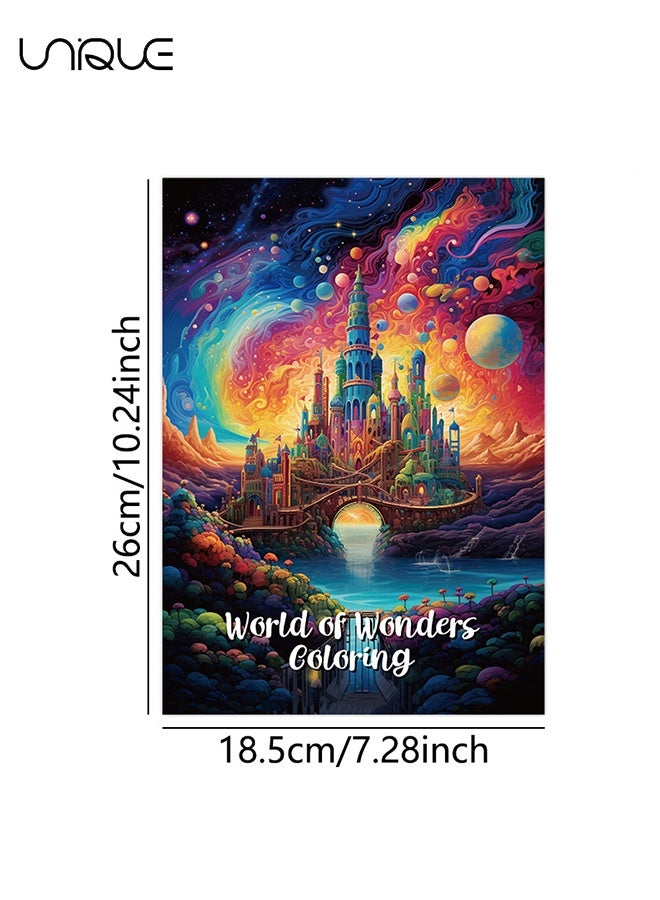 يونيك عالم العجائب للتلوين: كتاب تلوين عجائب العالم المعمارية، قلعة رجعية رائعة، كتاب صور رومانسي، مناسب للبالغين والنساء للتخلص من التوتر - Image 2
