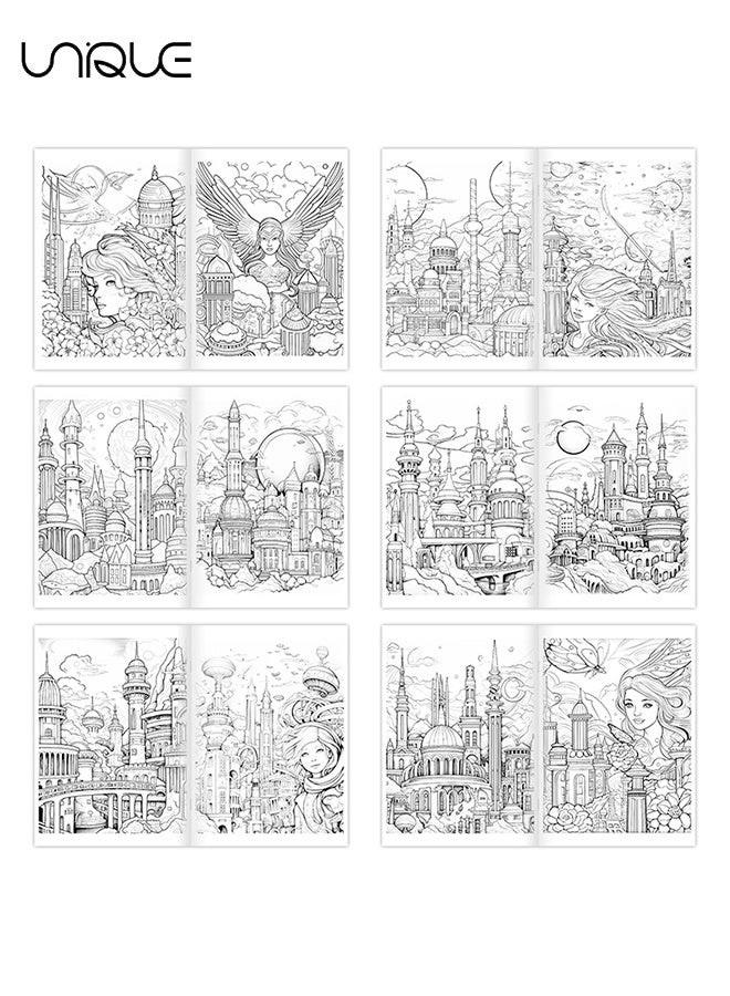 يونيك عالم العجائب للتلوين: كتاب تلوين عجائب العالم المعمارية، قلعة رجعية رائعة، كتاب صور رومانسي، مناسب للبالغين والنساء للتخلص من التوتر - Image 3
