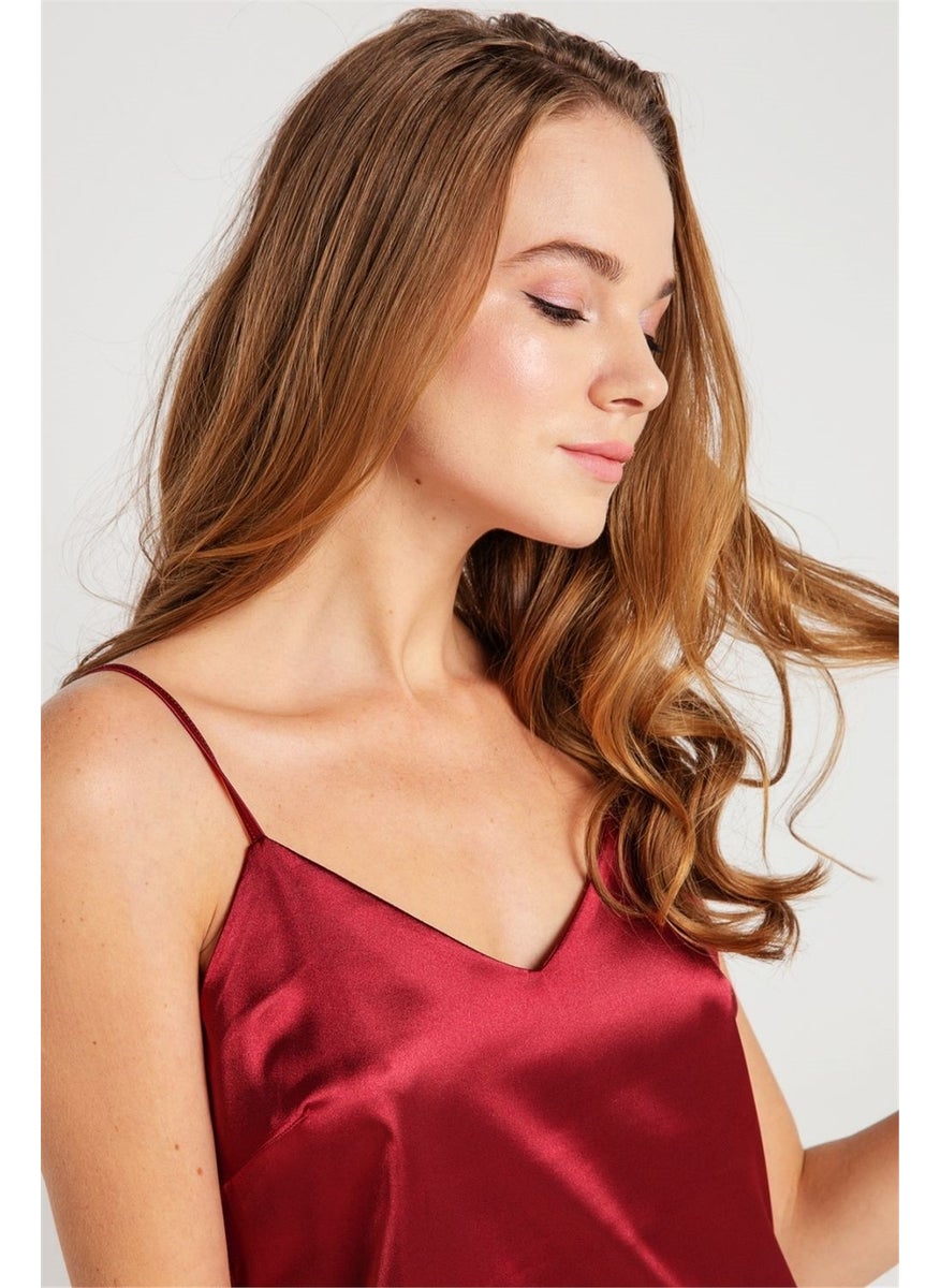 Magic Form 7270 Women's Burgundy Strappy Satin Nightgown  - Image 2