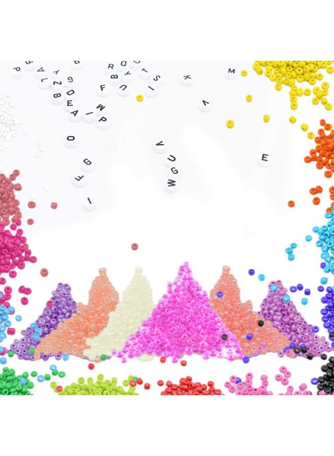 Beads for Bracelets Kit，3mm 8000pcs Glass Seed Beads Multi Color and 240pcs Alphabet Letter Beads for DIY Jewelry Name Bracelets Making - Image 3