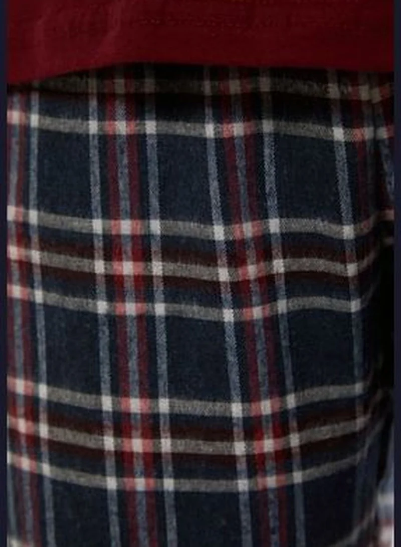 trendyol Claret Red - Navy Blue Men's Checkered Regular Fit Top Knitted Bottom Woven Pajamas Set TMNAW23PT00097