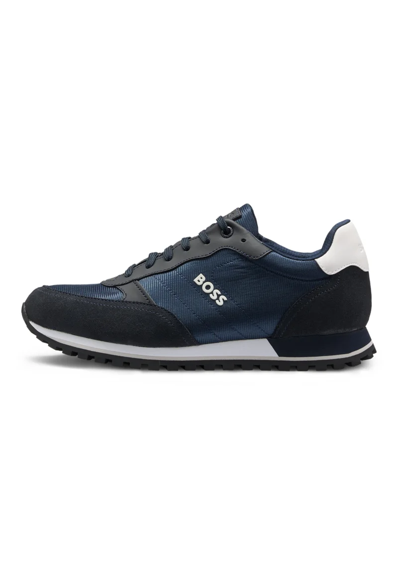 BOSS blue Logo-trim trainers with faux-leather details for Men | Best Price UAE
