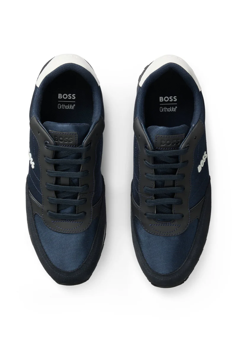 BOSS blue Logo-trim trainers with faux-leather details for Men | Best Price UAE