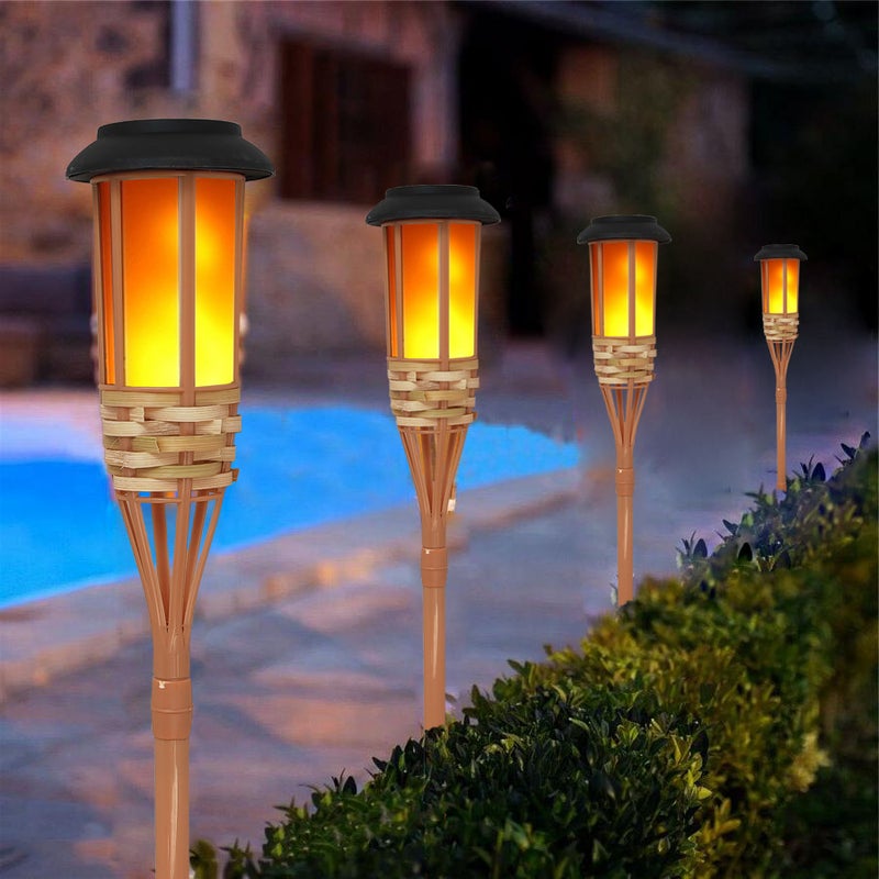 Bamboo Solar Flame Lamp Torch Lamp Bamboo Simulation Solar Flame Lawn Lamp Factory Supply(12 lamp bamboo style, Solar lawn lamp)2pcs bamboo - Image 1