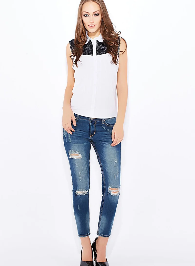 Kagzi Lace Yoke Contrast Shirt