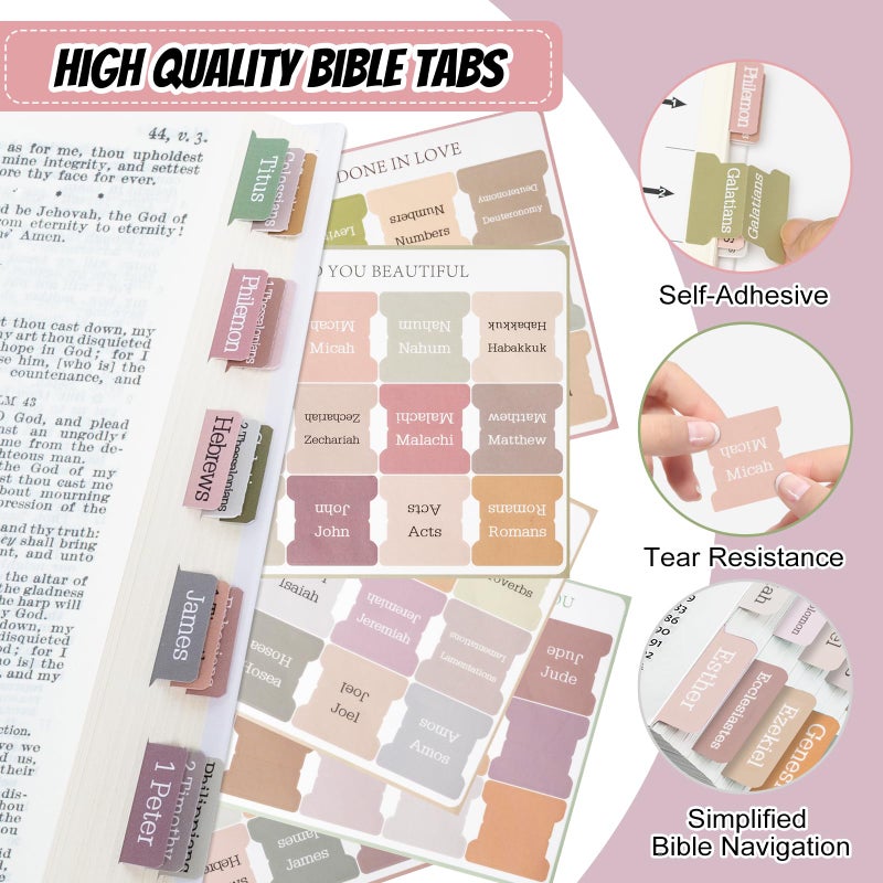 Reaeon Laminated Bible Tabs,75 Tabs,Laminated Bible Index Tabs for Women and Men, Boho Theme Bible Tabs for Easy Navigation, Large Print Easy to Read - Image 3