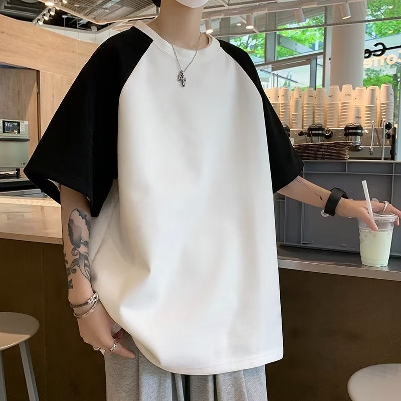 Retro Trendy Brand T-Shirt Men'S Summer Ins Trendy Contrast Color Rulose Half Sleeve Couple'S Casual Round Neck T-Shirt - Image 5