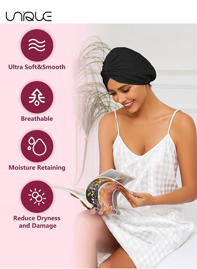 Unique Silk Satin Hair Bonnet for Sleeping, Adjustable Double Layer Hair Wrap Sleep Cap for Unisex Curly Natural Hair, Soft Silk Turban One Size (Black)  - Image 5