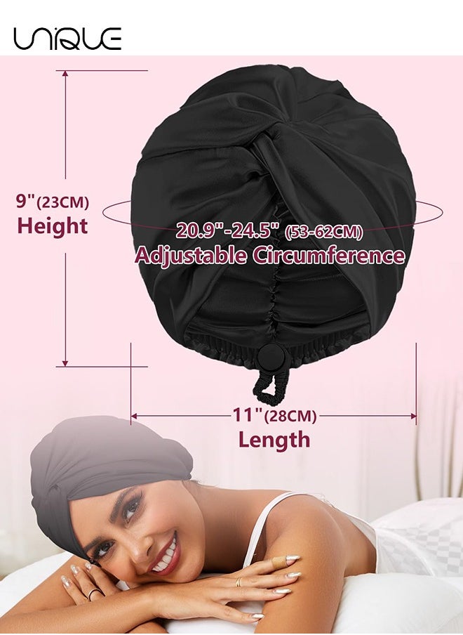 Unique Silk Satin Hair Bonnet for Sleeping, Adjustable Double Layer Hair Wrap Sleep Cap for Unisex Curly Natural Hair, Soft Silk Turban One Size (Black)  - Image 2