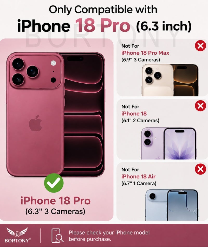 بورتوني جراب iPhone 18 Pro فائق النحافة وغير لامع (Matte) ومزود بميزة المغناطيس؛ يتميز بتصميم نحيف وصلب مع حماية للكاميرا، ومخصص لهاتف iPhone 18 Pro (مقاس 6.3 بوصة). - Image 2