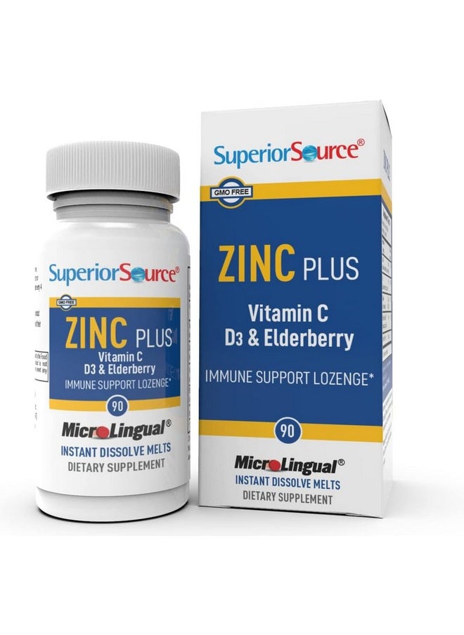 Superior Source Superior Source Zinc Plus - Immune System Health Support Supplement - Vitamin C, Elderberry & Vitamin D3-90 Instant Dissolve Tablets  - Image 1