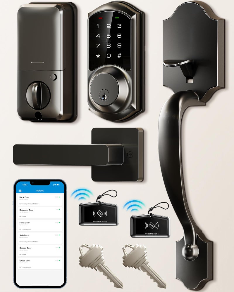 Veise VE06H Smart Front Door Lock Set App Control Keyless Entry Deadbolt with Lever Handle Electronic Digital Touchscreen Keypad Auto Lock Easy Install Matte Black