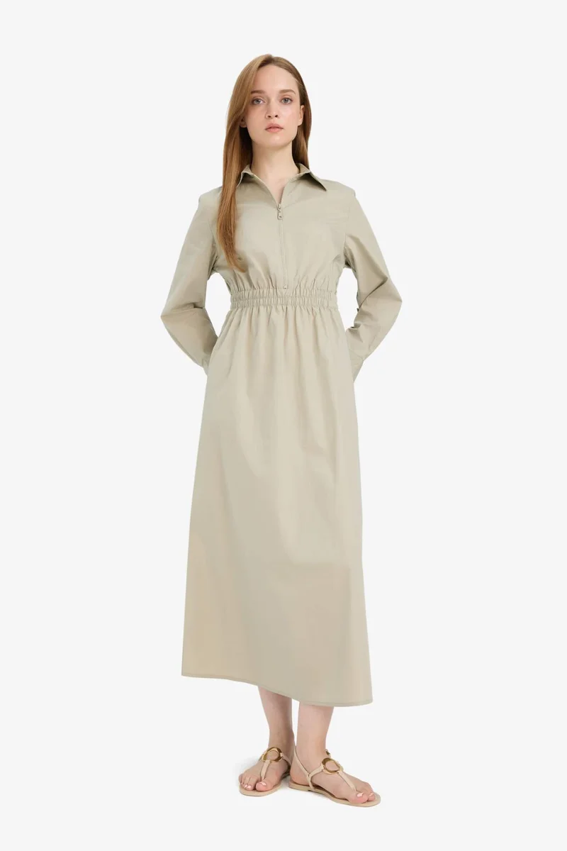 ديفاكتو Regular Fit Shirt Collar Poplin Dress