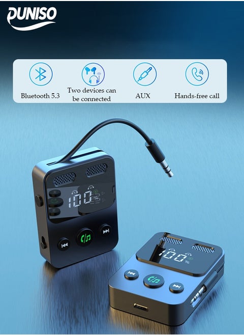 Bluetooth Receiver,Bluetooth 5.3 Car Adapter,Audio Receiver Emitter,Two modes，Plug And Play，Can Connect Two Mobile Phones Simultaneously，Apply To Mobile，Pad，TV，Audio，Headset，Speaker,55*43.3*13mm