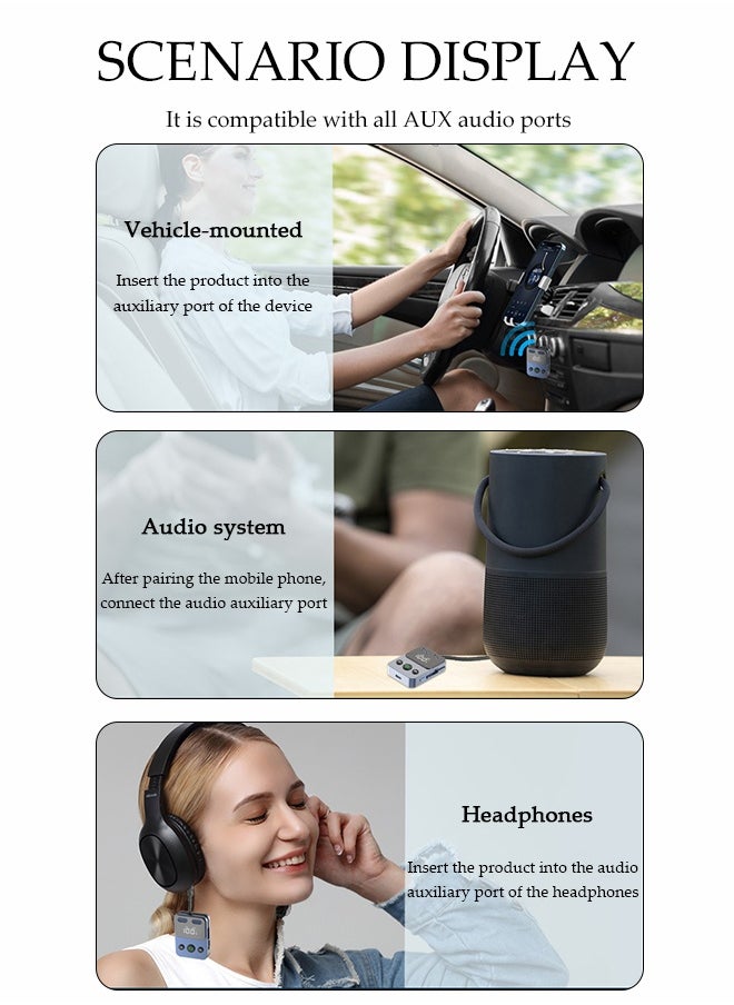 DUNISO Bluetooth Receiver,Bluetooth 5.3 Car Adapter,Audio Receiver Emitter,Two modes，Plug And Play，Can Connect Two Mobile Phones Simultaneously，Apply To Mobile，Pad，TV，Audio，Headset，Speaker,55*43.3*13mm  - Image 2