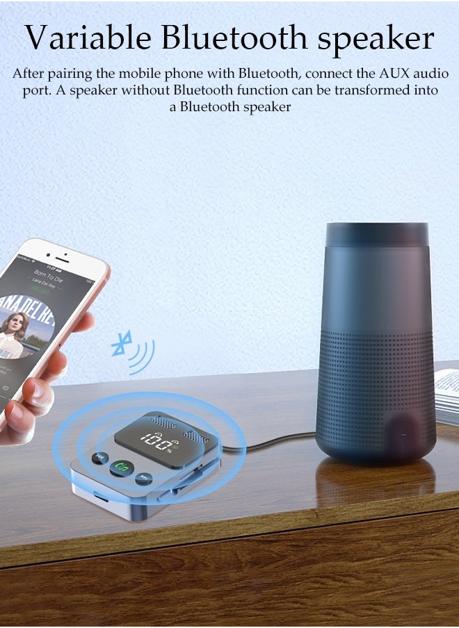 Bluetooth Receiver,Bluetooth 5.3 Car Adapter,Audio Receiver Emitter,Two modes，Plug And Play，Can Connect Two Mobile Phones Simultaneously，Apply To Mobile，Pad，TV，Audio，Headset，Speaker,55*43.3*13mm