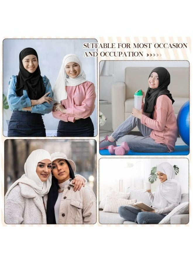 Instant Hijab with Veil,Muslim Fashion Solid Color Chiffon Head Wraps Soft Long Under Scarf Caps with Undercap Islam Turban Wrap Modal Hijab Cap Full Cover Shawl Cap for Women Daily Wear-Navy blue - Image 5