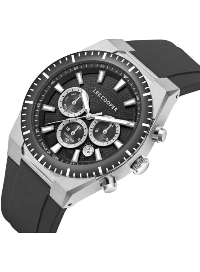 Lee Cooper LEE COOPER Men's JP25 Movement Watch, Multi Function Display and Silicone Strap - LC08088.351, Black