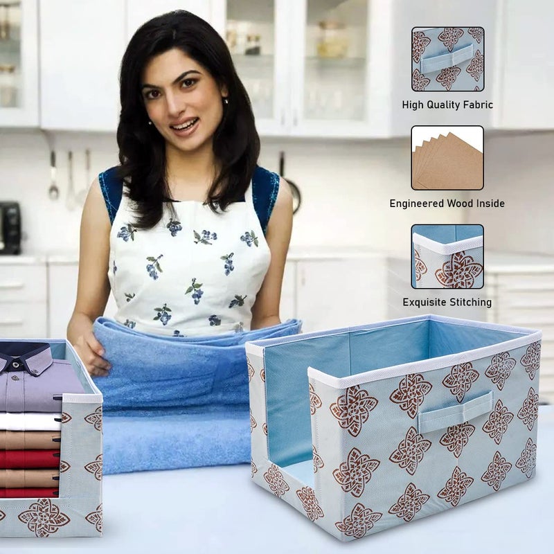 Whitekrafts Shirt Stacker Wardrobe Organizer Shirt Storage Bin clothing covers for closets Printed Fabric Combo 2 - Image 2