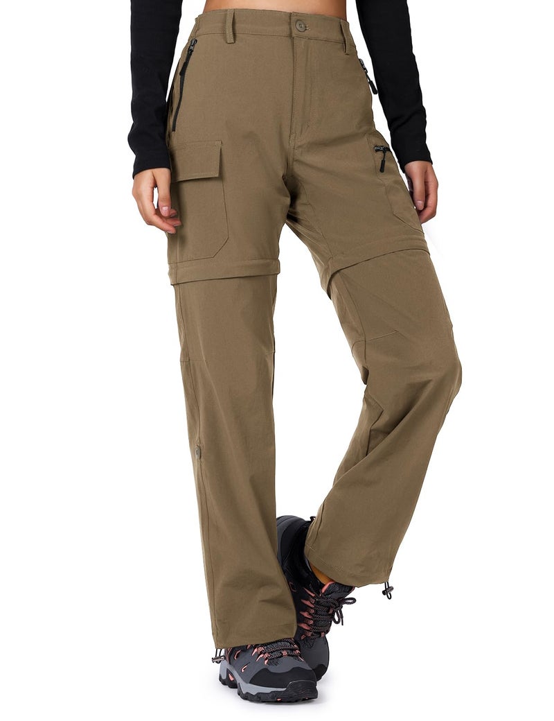 Cycorld Women's-Hiking-Pants-Convertible Quick-Dry-Stretch-Lightweight Zip-Off Outdoor Pants with 5 Deep Pockets (Brown, Medium) - Image 1