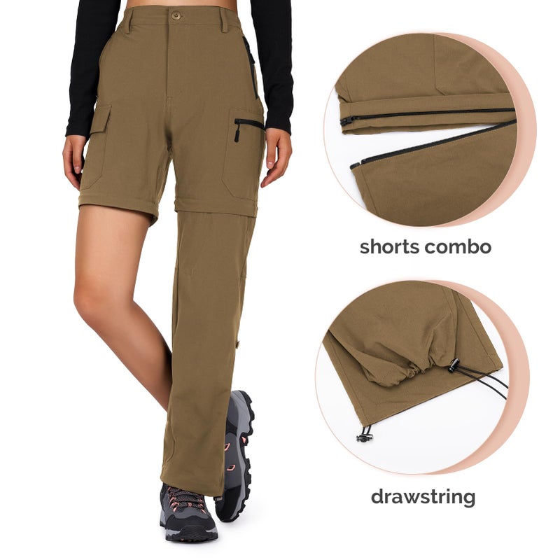 Cycorld Women's-Hiking-Pants-Convertible Quick-Dry-Stretch-Lightweight Zip-Off Outdoor Pants with 5 Deep Pockets (Brown, Medium) - Image 3