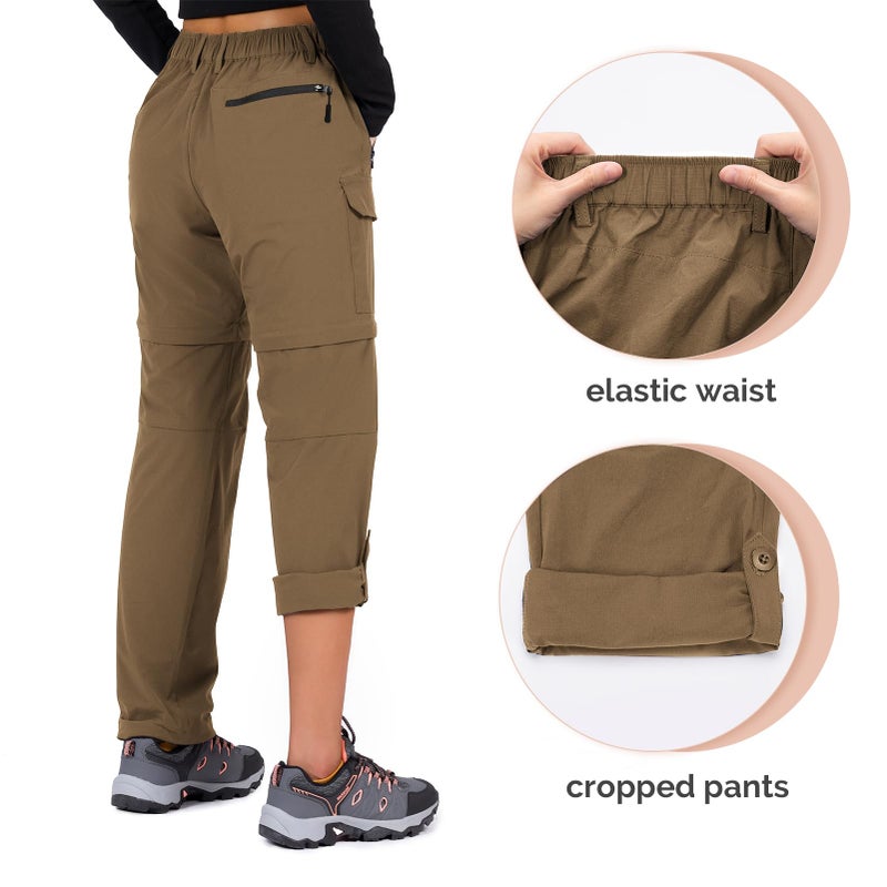 Cycorld Women's-Hiking-Pants-Convertible Quick-Dry-Stretch-Lightweight Zip-Off Outdoor Pants with 5 Deep Pockets (Brown, Medium) - Image 4