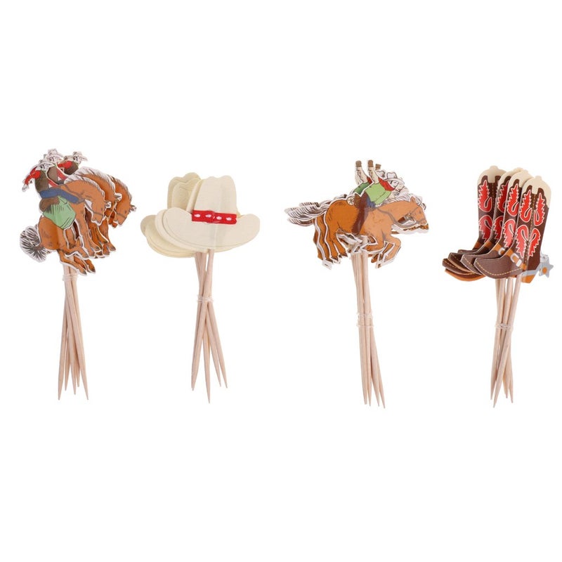 iMagitek 48 Pack Western Cowboy Cupcake Toppers Picks Cake Decorations for Birthday Party Baby Shower - Image 2