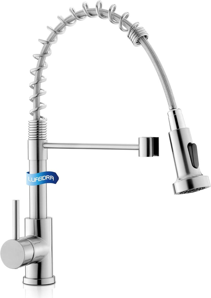 LUFEIDRA Kitchen Faucet with Pull Down Sprayer - Brushed Nickel High Arc Single Handle One Hole Stainless Steel Kitchen Sink Faucets for Farmhouse Camper Laundry Rv Bar Sink, Grifos De Cocina - Image 1