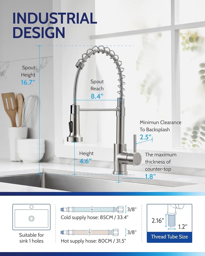 LUFEIDRA Kitchen Faucet with Pull Down Sprayer - Brushed Nickel High Arc Single Handle One Hole Stainless Steel Kitchen Sink Faucets for Farmhouse Camper Laundry Rv Bar Sink, Grifos De Cocina - Image 3