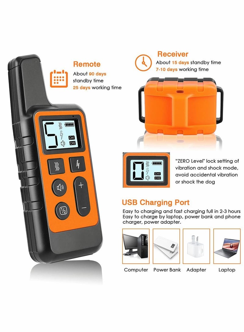 Rechargeable Anti Barking Training Dog Collar with 7 Adjustable Sensitivity and Intensity Levels Vibration (Orange)
