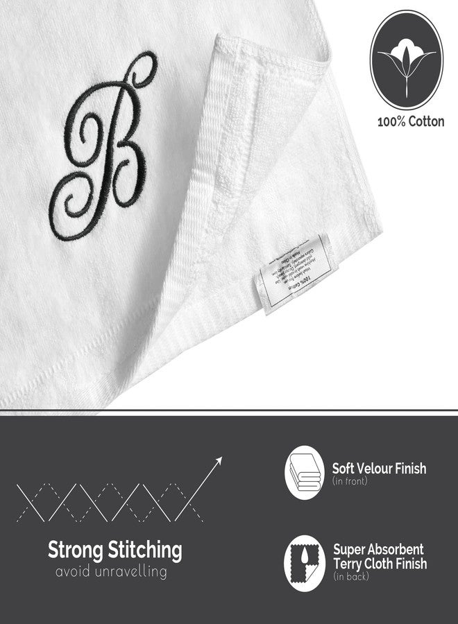 Creative Scents منشفة مونوغرام، هدية مخصصة، 11 × 18 بوصة - مجموعة من 2 - منشفة مطرزة سوداء - فائقة الامتصاص 100% قطن - لمسة ناعمة - للحمام/ المطبخ/ السبا - الحرف B (أبيض) - Image 4