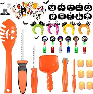 vanow Pumpkin Carving Kit with Stencils - 6 Halloween Pumpkin Carving Tool for Kids, 6 LED Candles, 4 Balloon - Image 1