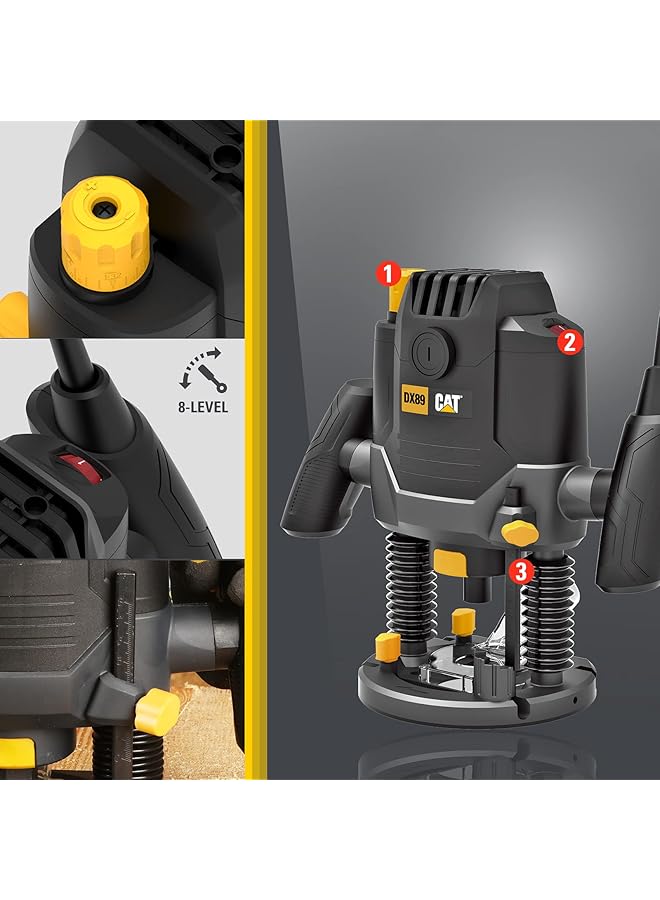 CATERPILLAR 2100W Electric Router With Aluminium Base And Variable Speed 8 Position Preset Plunge Depth Stop Spindle Lock Dx89 - Image 5