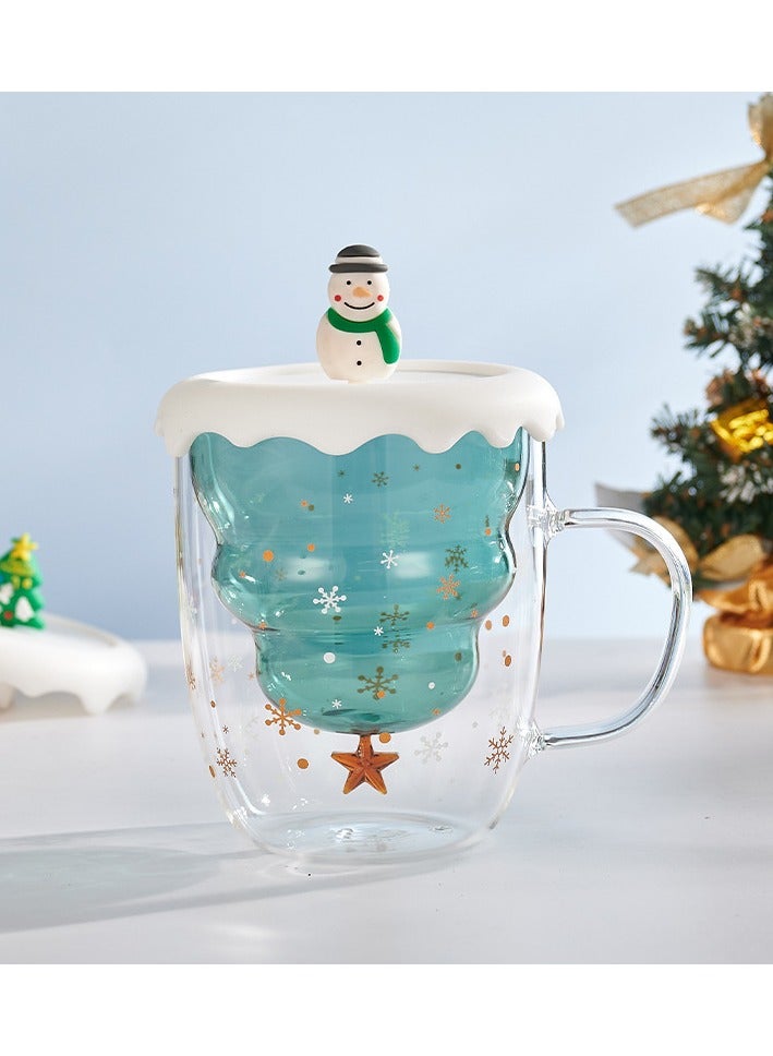 Double Layer Insulated Christmas Cup With Lid Coffee Cup High Borosilicate Glass Cup Wholesale High Temperature Resistant And High Aesthetic Glass Cup  - Image 1