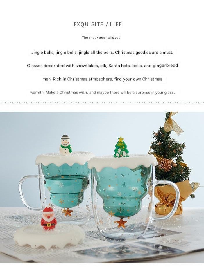 Double Layer Insulated Christmas Cup With Lid Coffee Cup High Borosilicate Glass Cup Wholesale High Temperature Resistant And High Aesthetic Glass Cup  - Image 4