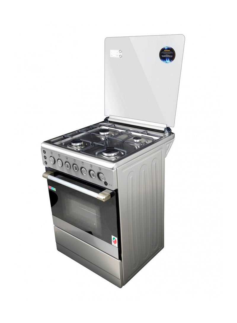 AFRA Freestanding Gas Cooking Range | 60x60cm Stove Oven | 4 Gas Burners | Full Safety Auto Ignition | Double Burner Gas Oven with Rotisserie | Stainless Steel Cooktop | Glass Lid | Adjustable Legs | 2-Year Warranty AF-60 Silver - Image 2