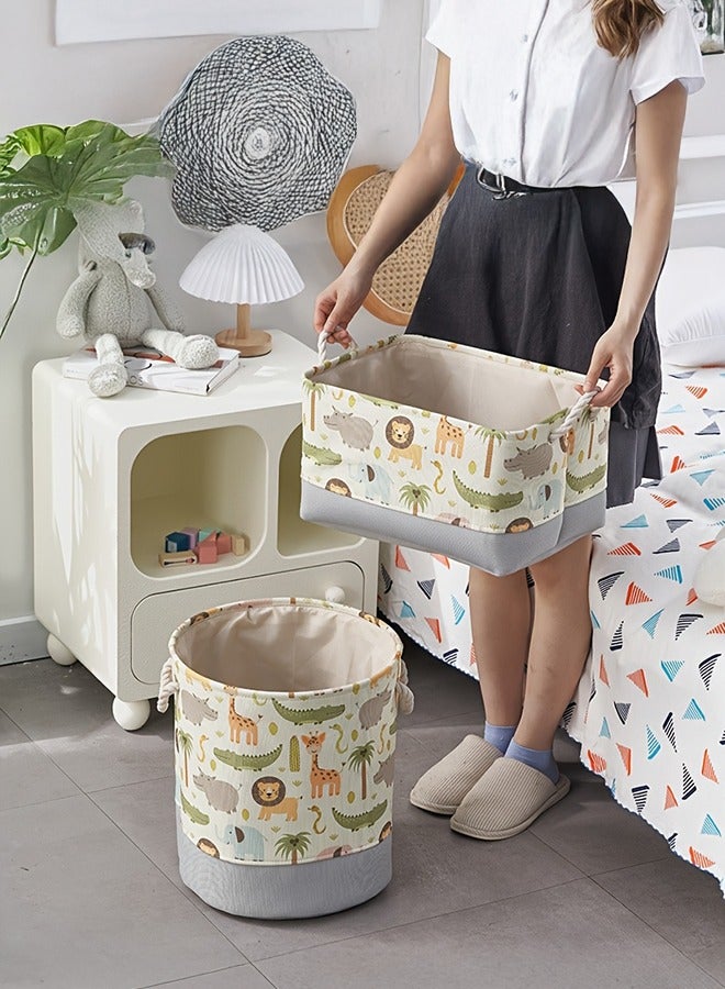 XiuWoo 2pcs Baby Toys Organizer Toy Chest Storage Bins Foldable Storage Basket Storage Box Organizer for Clothes Books Drawers Under Bed Animal Cartoon Print, for Nursery Room Playroom  - Image 1