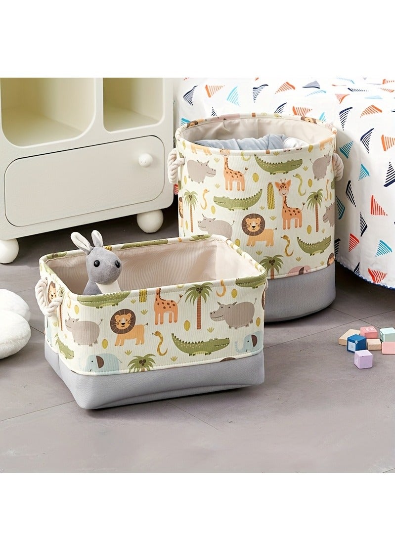 XiuWoo 2pcs Baby Toys Organizer Toy Chest Storage Bins Foldable Storage Basket Storage Box Organizer for Clothes Books Drawers Under Bed Animal Cartoon Print, for Nursery Room Playroom  - Image 2