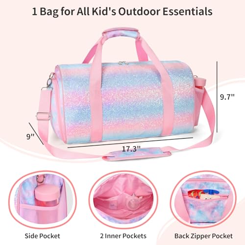 BrainyBees Dance Bag for Girls - Kids Duffle Bag with Shoe Compartment and Wet Pocket, Water Resistant Kids Weekender Overnight Travel Luggage for Ballet Gymnastics Sports(Tie-Dye Pink) - Image 2