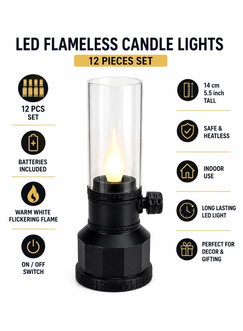شموع LED ديكورية بدون لهب 12 قطعة بتصميم كلاسيكي، هدية مثالية للعروس، لديكور الطاولات وحوامل الشموع، مع بطاريات مرفقة وإضاءة دافئة واقعية - Image 3