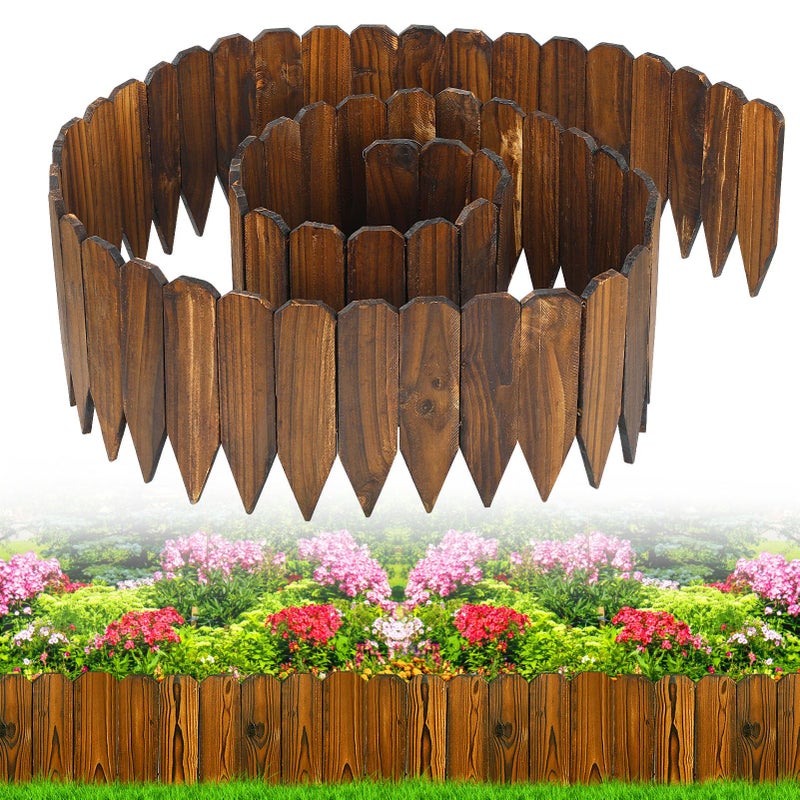 Alphatool Rustic Pine Wood Garden Fence - 13.1ft L*12in H Easy to Install Sturdy Wooden Landscape Edging Border, No Fading Planter Fencing for Yard Flower Bed Lawns Pathway Tree - Image 1