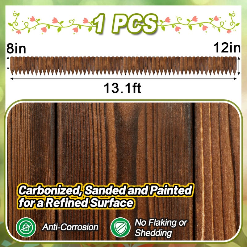 Alphatool Rustic Pine Wood Garden Fence - 13.1ft L*12in H Easy to Install Sturdy Wooden Landscape Edging Border, No Fading Planter Fencing for Yard Flower Bed Lawns Pathway Tree - Image 5
