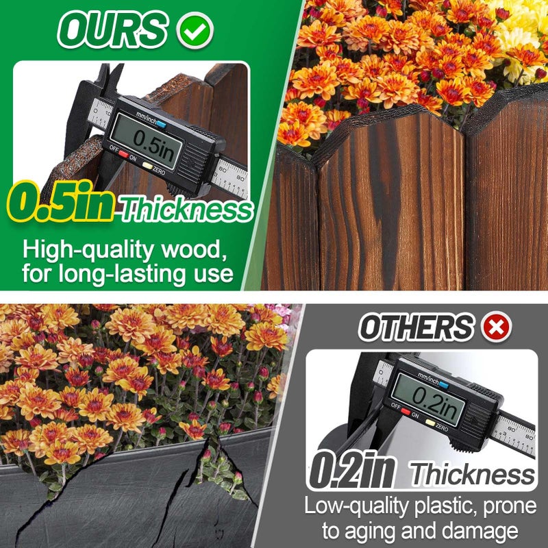 Alphatool Rustic Pine Wood Garden Fence - 13.1ft L*12in H Easy to Install Sturdy Wooden Landscape Edging Border, No Fading Planter Fencing for Yard Flower Bed Lawns Pathway Tree - Image 4