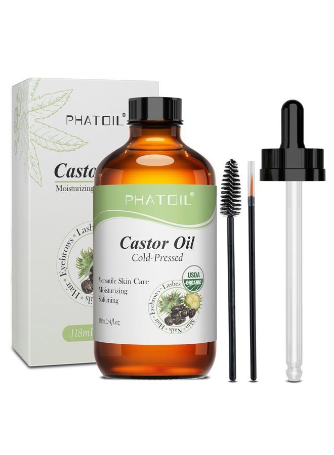 PHATOIL Organic Cold Pressed Caster Oil, 4 fl oz Glass Bottle - Image 1