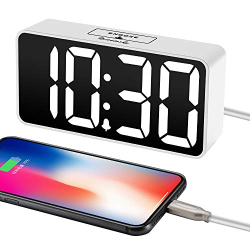 DreamSky Small Digital Alarm Clock for Bedroom, Large Big Numbers Display with Brightness Dimmer, Electric Bedside Desk Clock with USB Charging Port, Adjustable Alarm Volume, USB-C Adapter Powered - Image 4