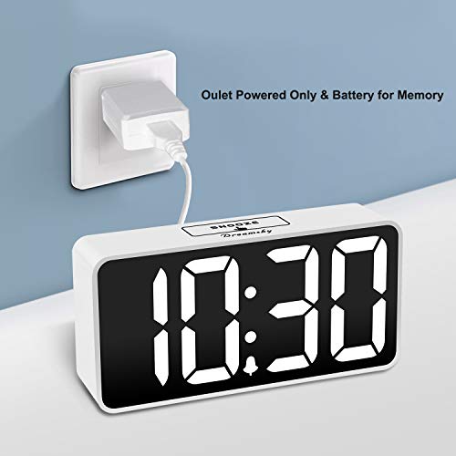 DreamSky Small Digital Alarm Clock for Bedroom, Large Big Numbers Display with Brightness Dimmer, Electric Bedside Desk Clock with USB Charging Port, Adjustable Alarm Volume, USB-C Adapter Powered - Image 2